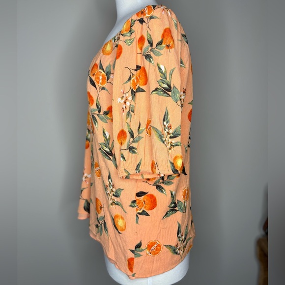 LOFT Peach Floral Off-Shoulder Blouse Orange Print - Picture 7 of 9